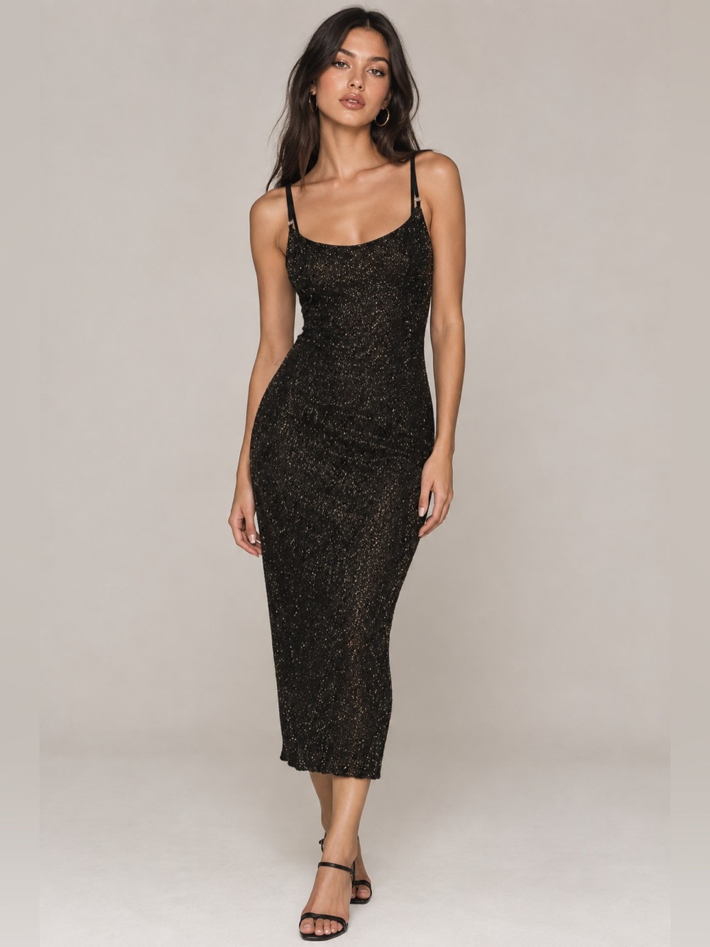 VTG City Triangles Black Slip Midi Dress Glittery Gold Y2K Hoco Fairy Grunge